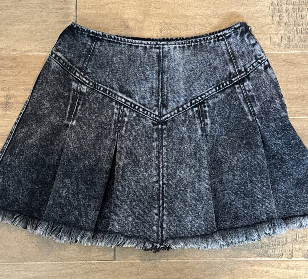 Free People We The Free Private Skool Black Denim Pleated Mini Skirt Size 0